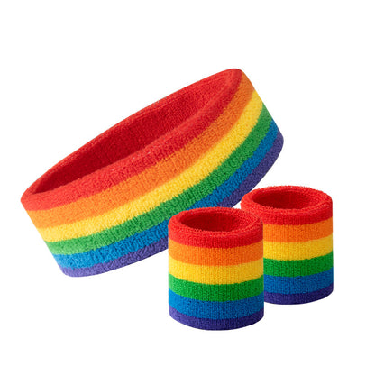 1 Pcs Rainbow Headband with 2 Pcs Sweatband Wristband